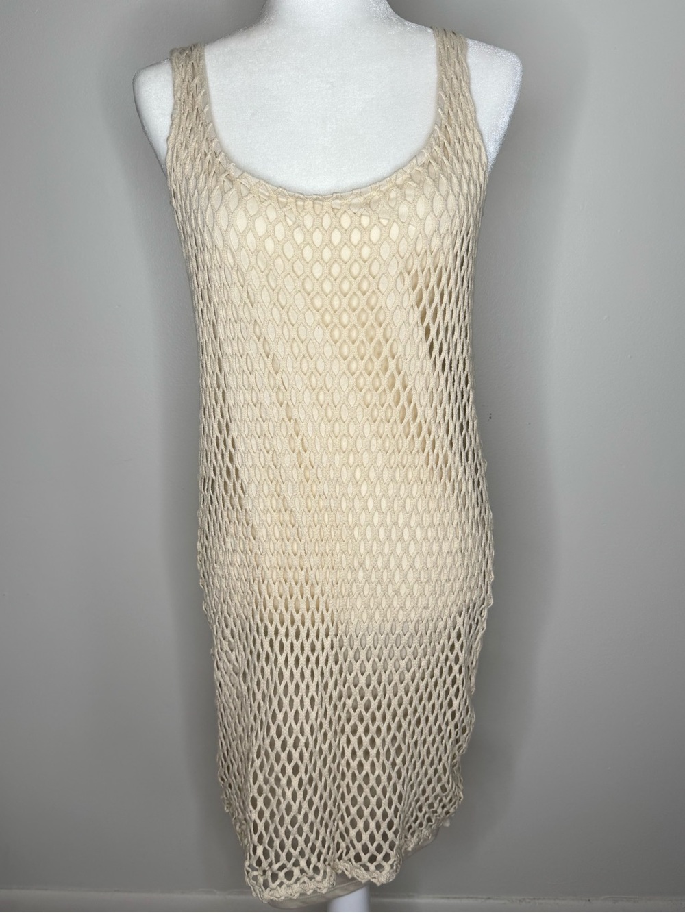 Zara Cream Open-Knit Tank Dress